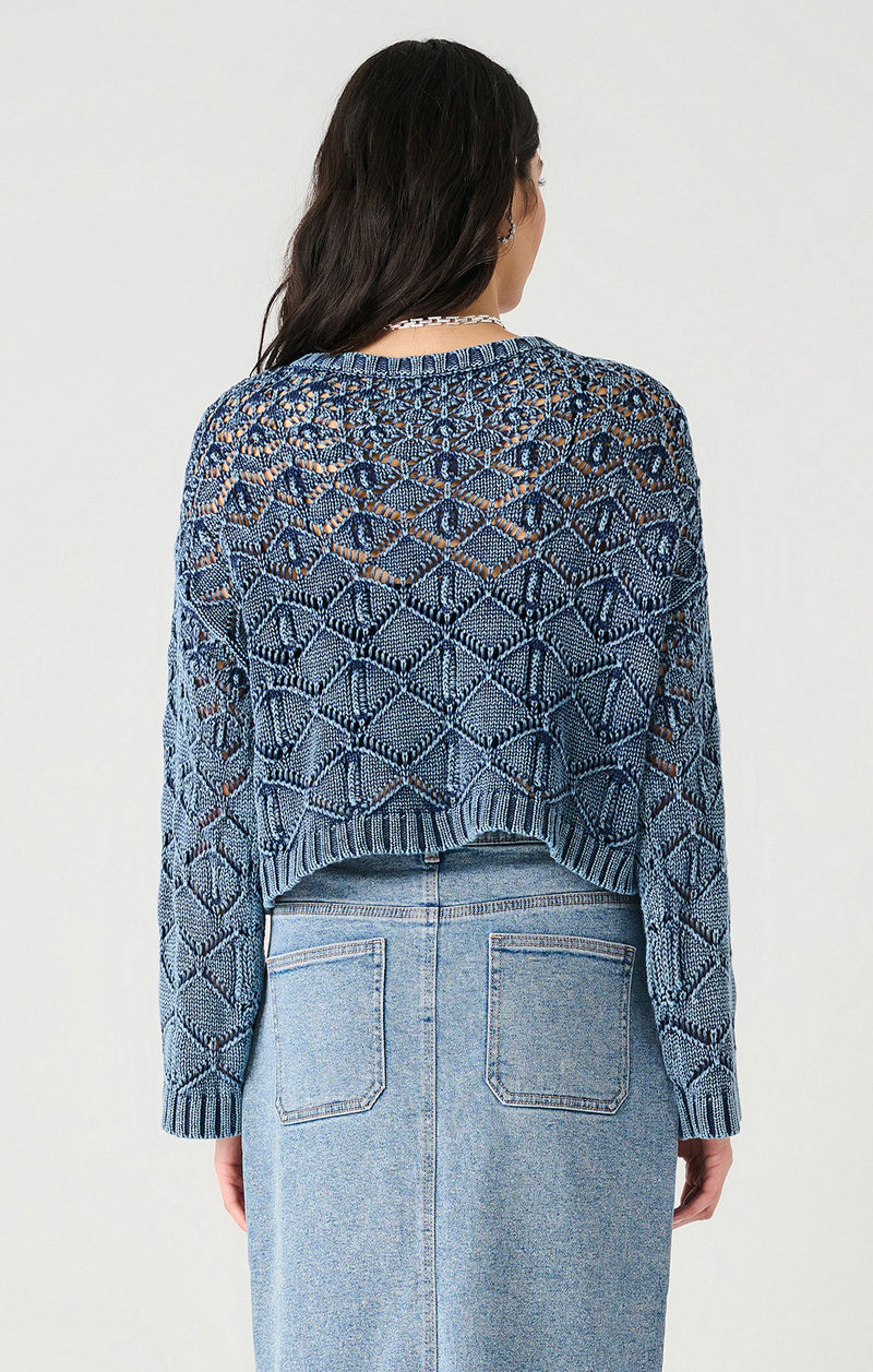 Long Sleeve Crochet Sweater, Indigo