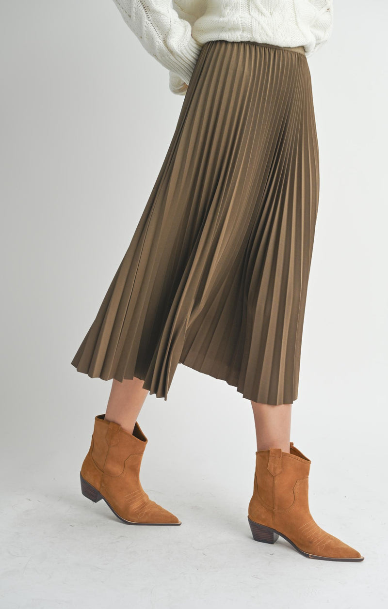 Full of Charm Pleated Midi Skirt, Brown