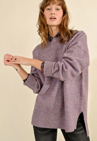 Wide Neck Knitted Sweater, Mauve