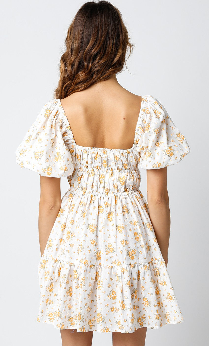 Hadley Marigold Mini Dress, White
