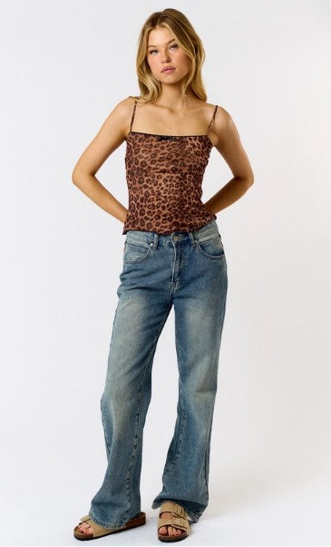 Leopard Mesh Scalloped Cami, Brown