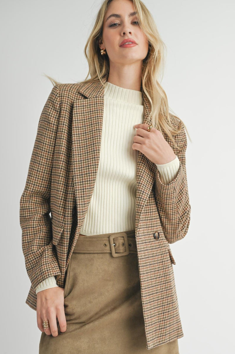 Nicola Houndstooth Blazer, Taupe/Multi