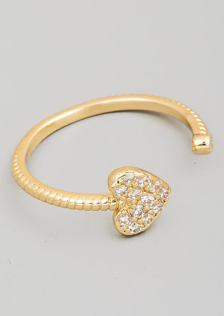 Pave Textured Heart Ring, Gold