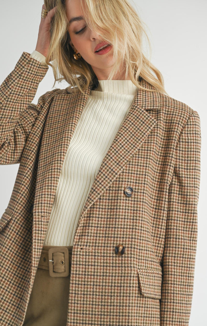 Nicola Houndstooth Blazer, Taupe/Multi