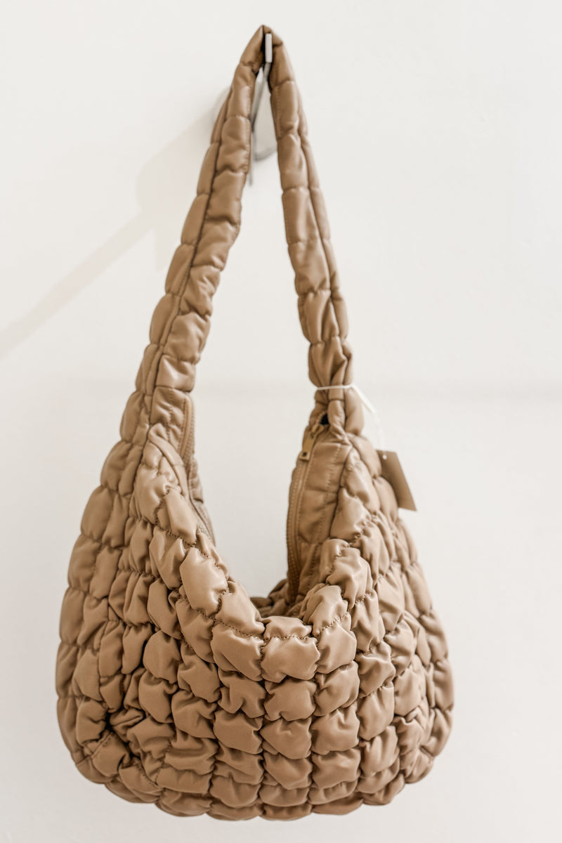 Large Quilted PU Bag, Beige