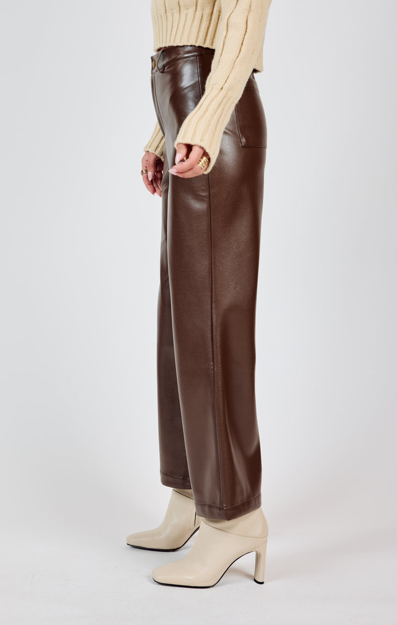 Night Vision Faux Leather Pants, Brown