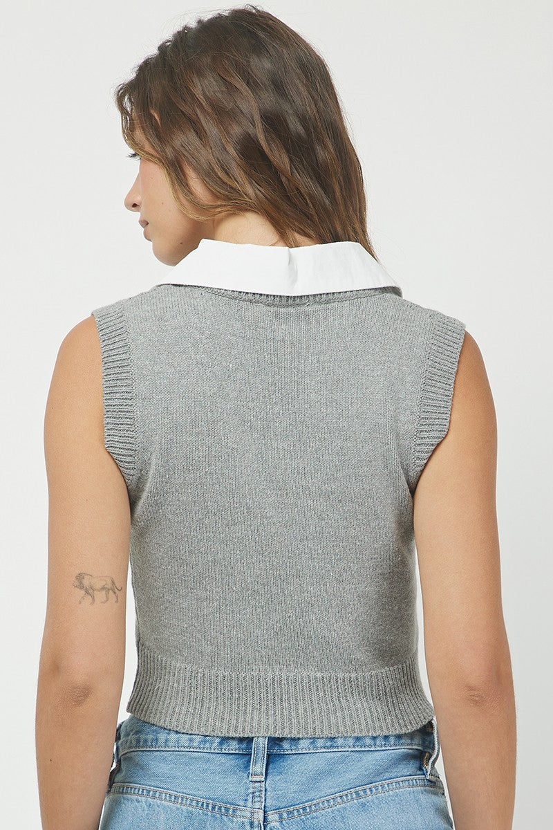 Cropped Collar Sweater, Grey