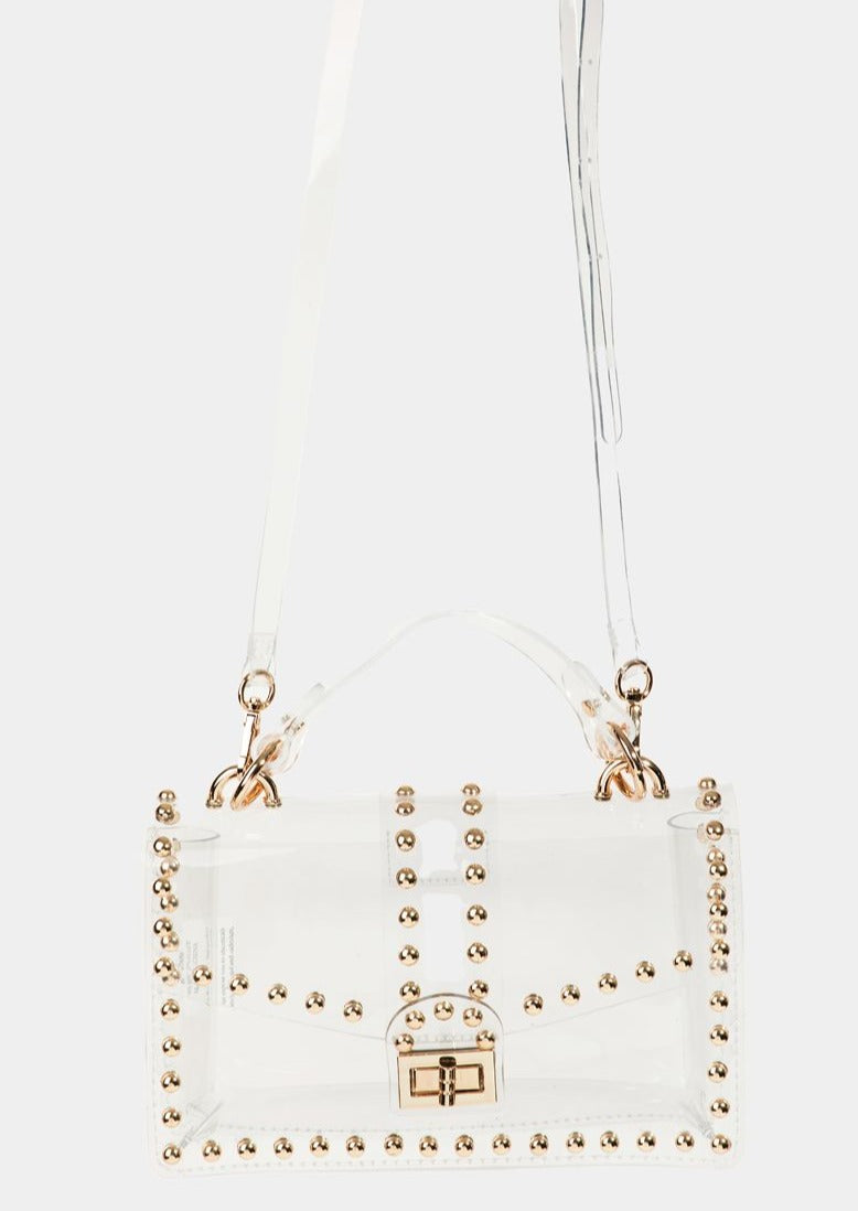 Studded Clear Purse, Gold
