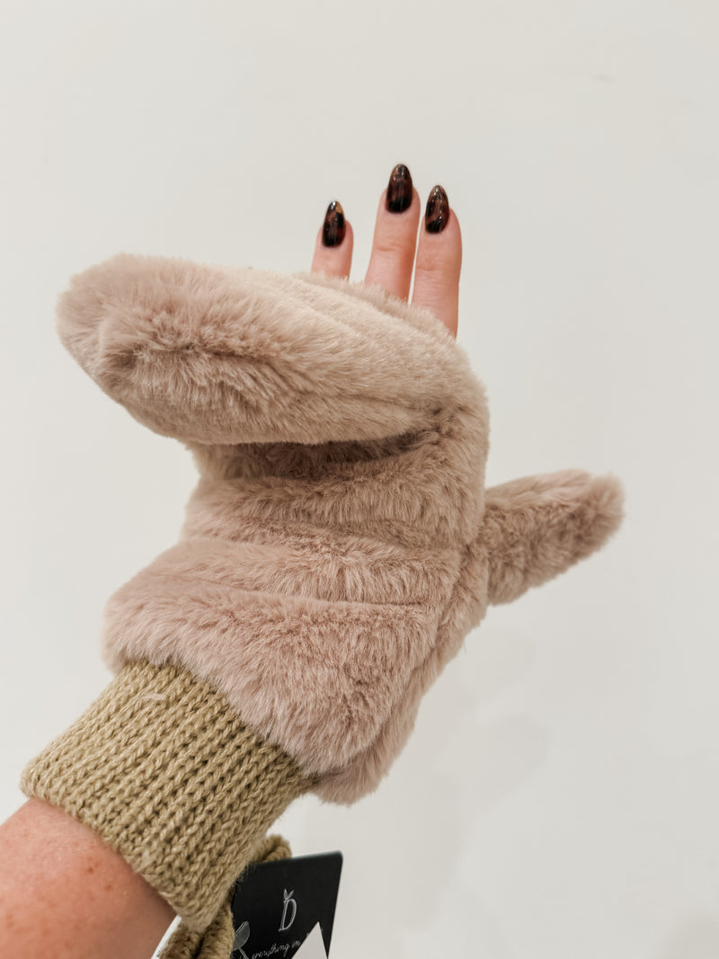 Solid Faux Fur Mittens