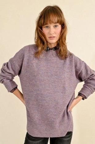 Wide Neck Knitted Sweater, Mauve