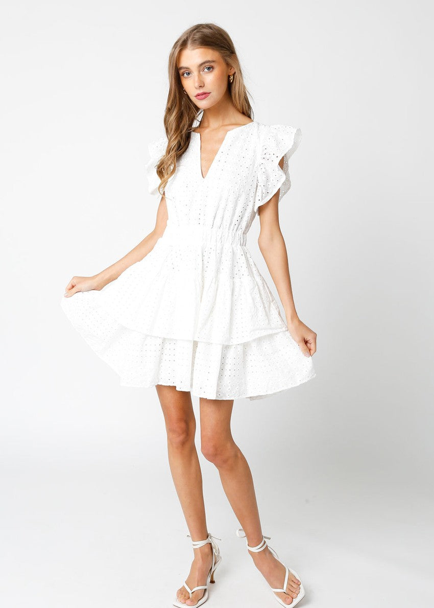 Rebecca Eyelet Ruffle Dress, White