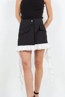 Lace Trim Ruffle Mini Skirt, Black