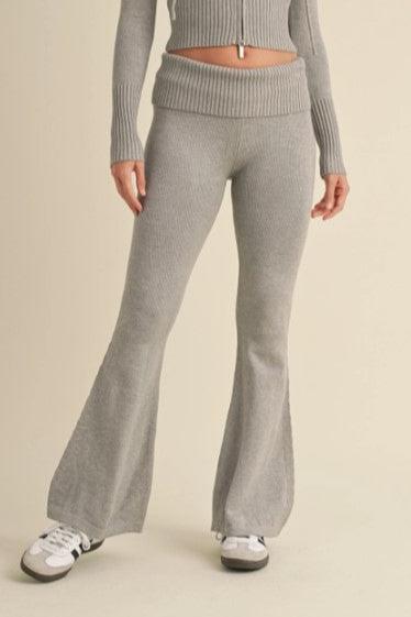 Fold Over Flare Sweater Pants, Grey