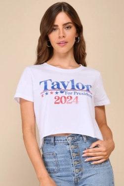 Vote for Taylor Crop Tee, White