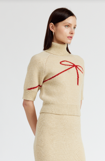 Merrill Pullover Sweater, Cream/Red