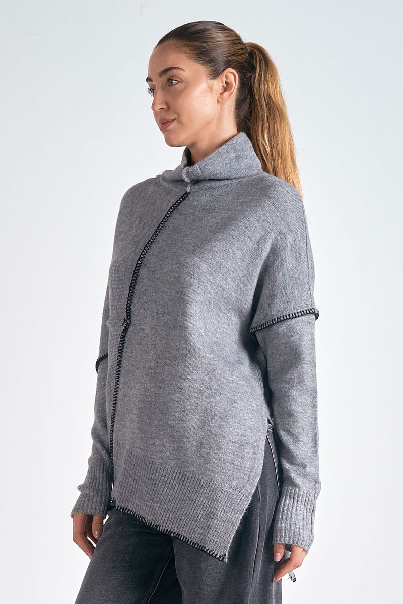 Asymmetrical Pullover Sweater, Grey