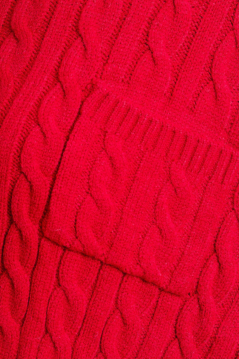 Long Sleeve Pocket Cable Knit Sweater, Red