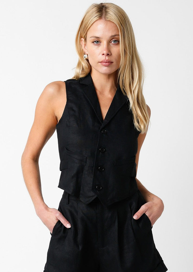 Carrie Linen Mini Vest, Black