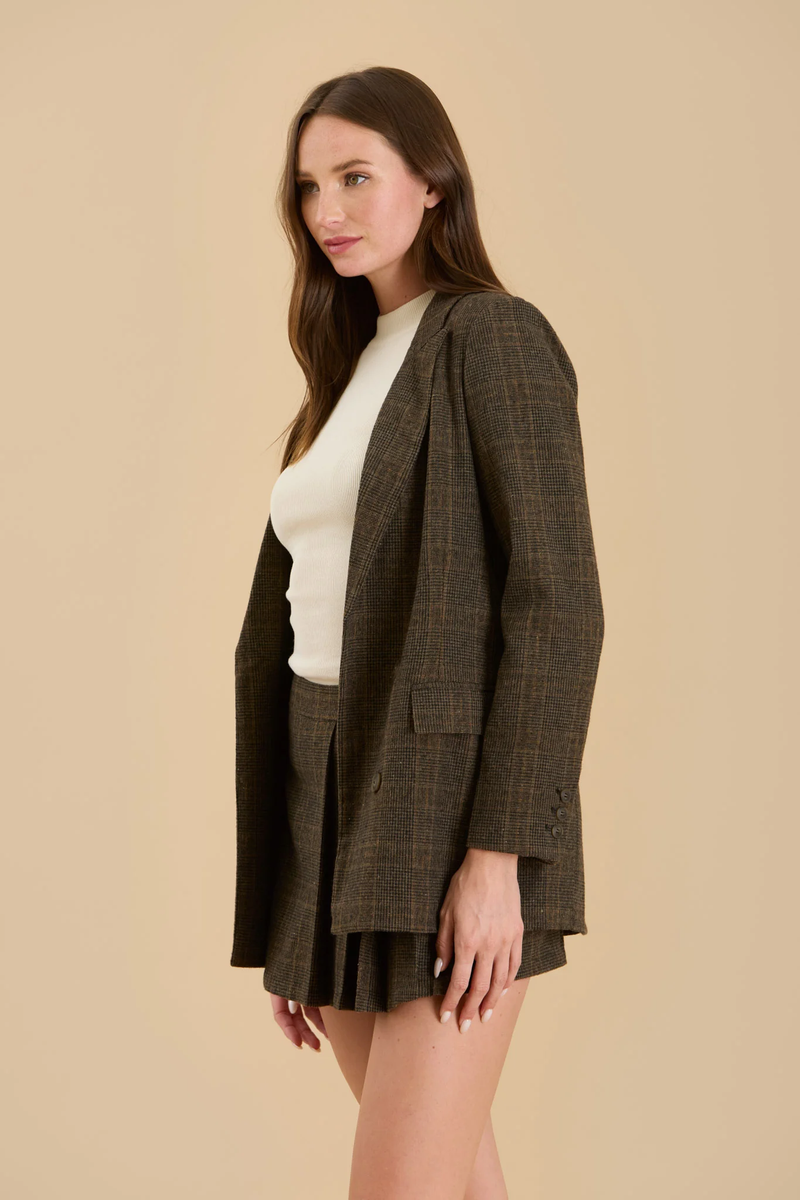 Tweed Plaid Blazer, Dark Mocha