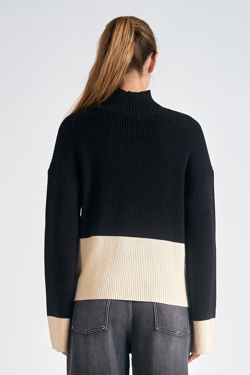 Colorblock Mock Turtleneck, Black/White