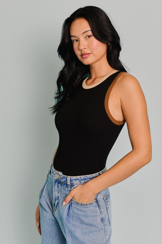 Sleeveless Contrast Trim Bodysuit