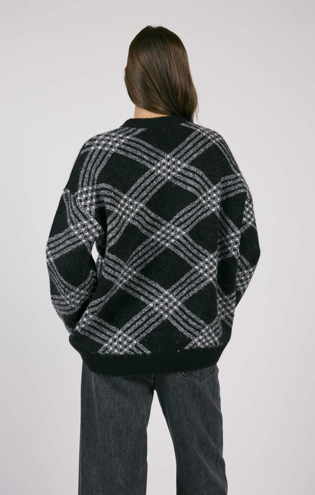 Brooke Plaid Print Sweater, Black/White