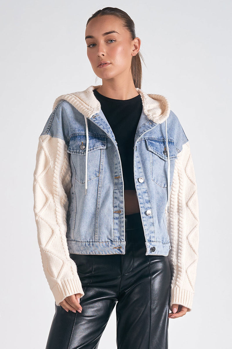 Hoodie Jacket, Denim/White