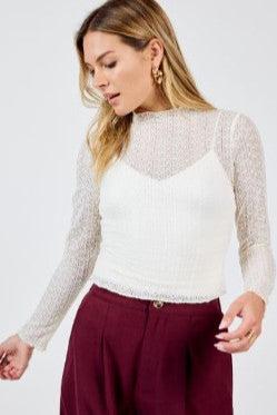 Flagship Stretch Lace Long Sleeve Top, Ivory