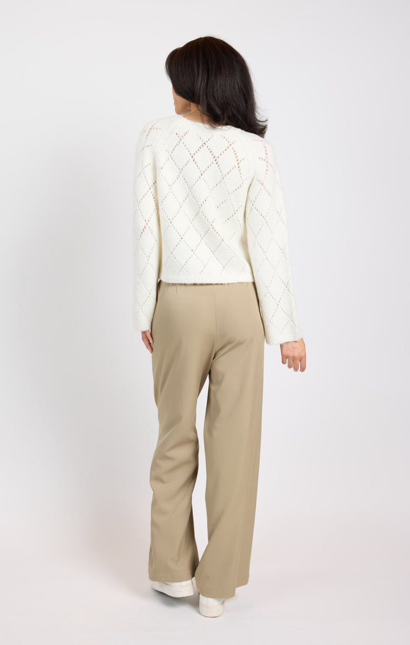 Selena Diamond Pointelle Sweater, Ivory