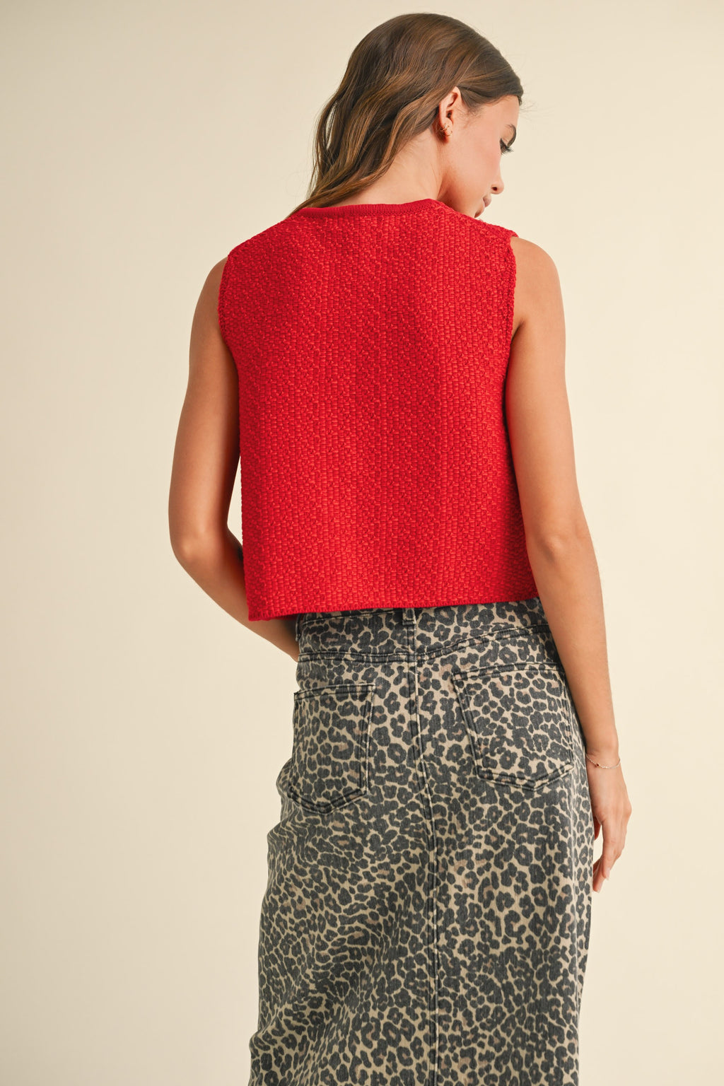 Tie Front Knit Vest, Red