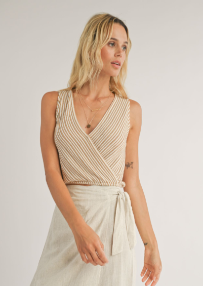 Wrap Knit Tank, Ivory Taupe