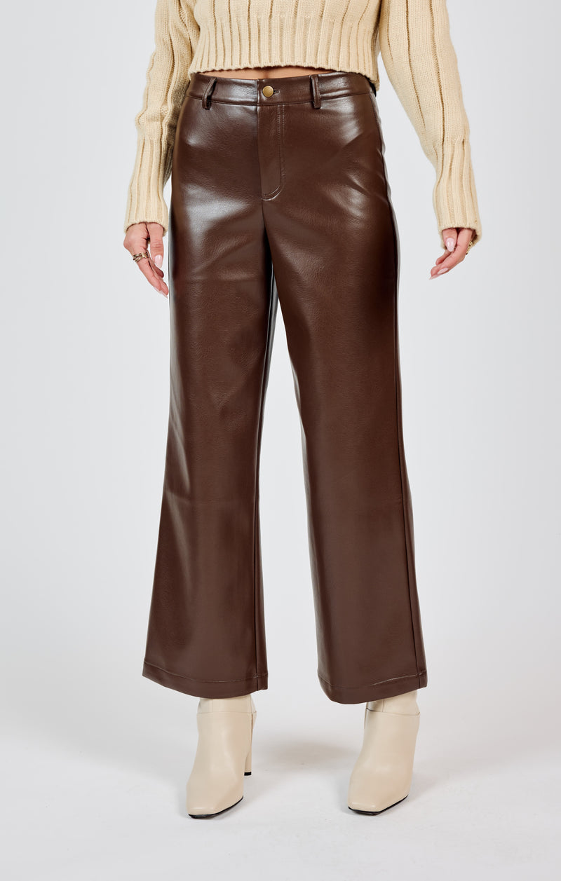 Night Vision Faux Leather Pants, Brown