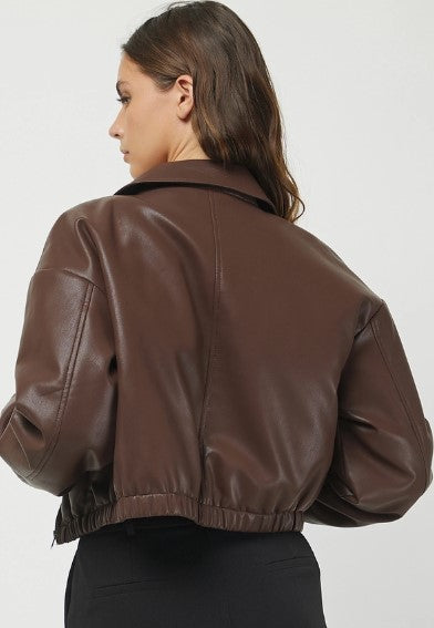 Leather Zip Up Jacket, Brown