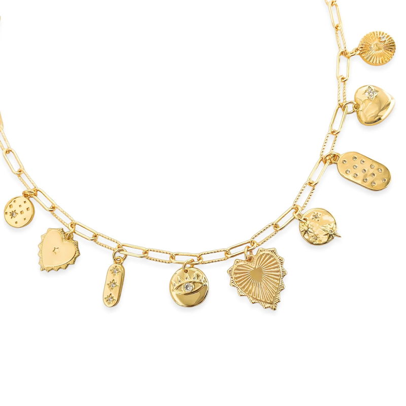 Hearts Charm Necklace, Gold