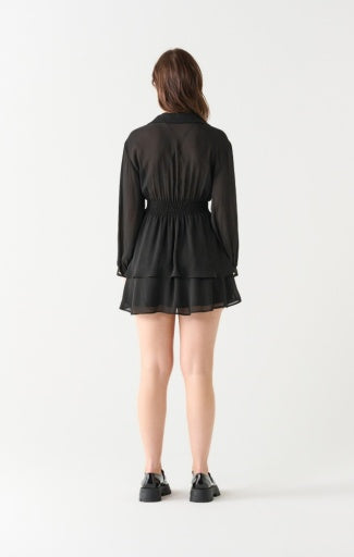 Smocked Waist Tiered Mini Dress, Black