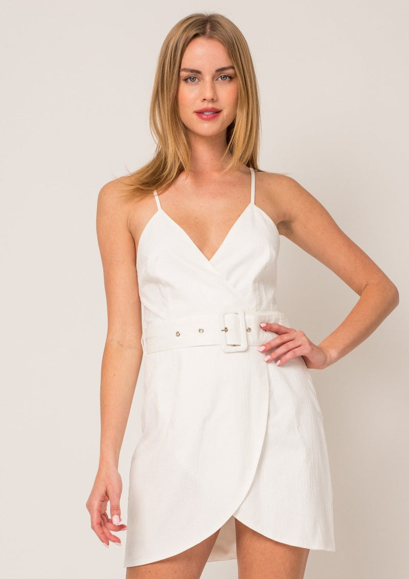 Wrap Mini Dress With Belt, White