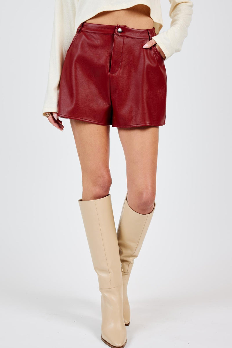 Night Vison Faux Leather Shorts, Red