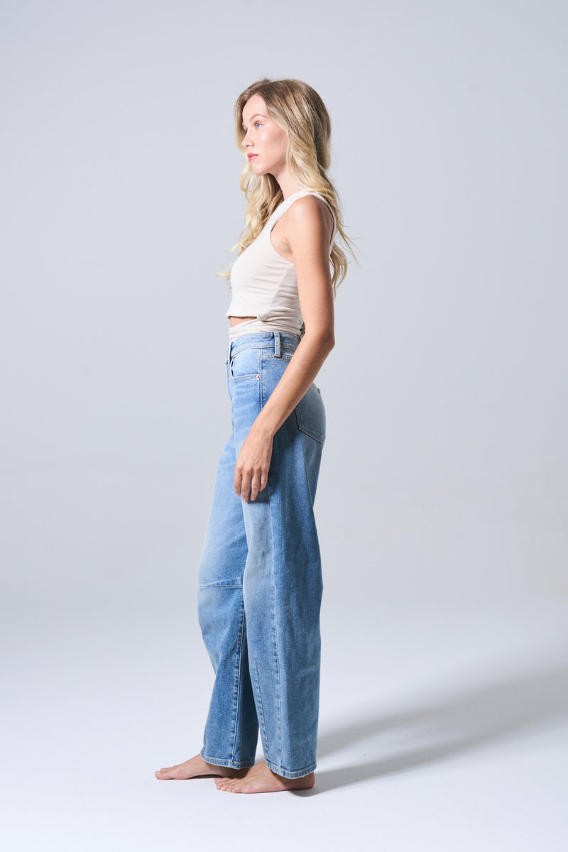 High Rise Straight Barrel Jeans, Medium Light