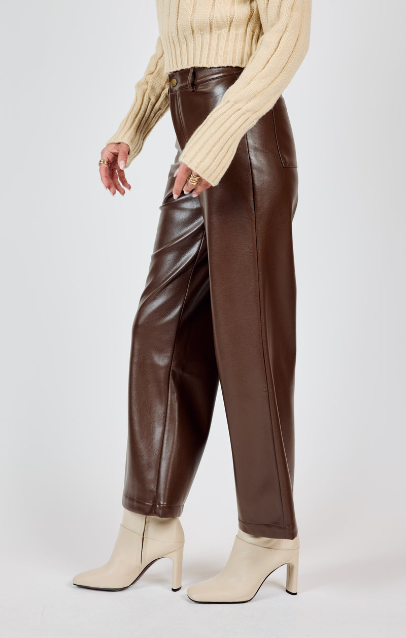 Night Vision Faux Leather Pants, Brown