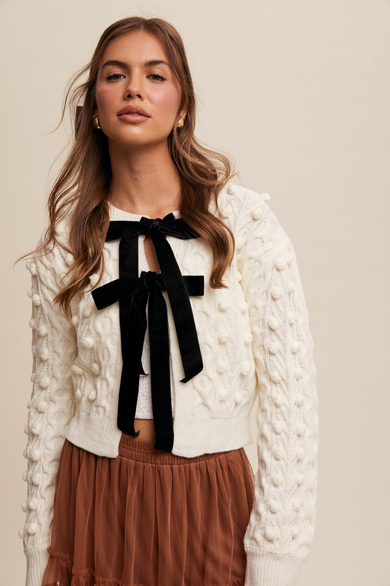 Bow Closure Knit Sweater, Cream