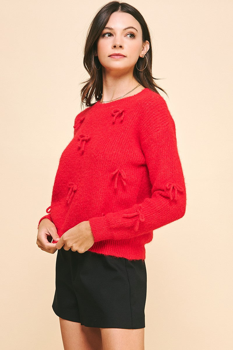 3D Bow Sweater, Red