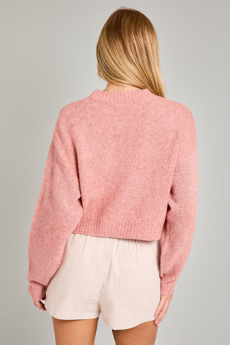 Ribbon Crew Neck Sweater Top, Blush/Cream