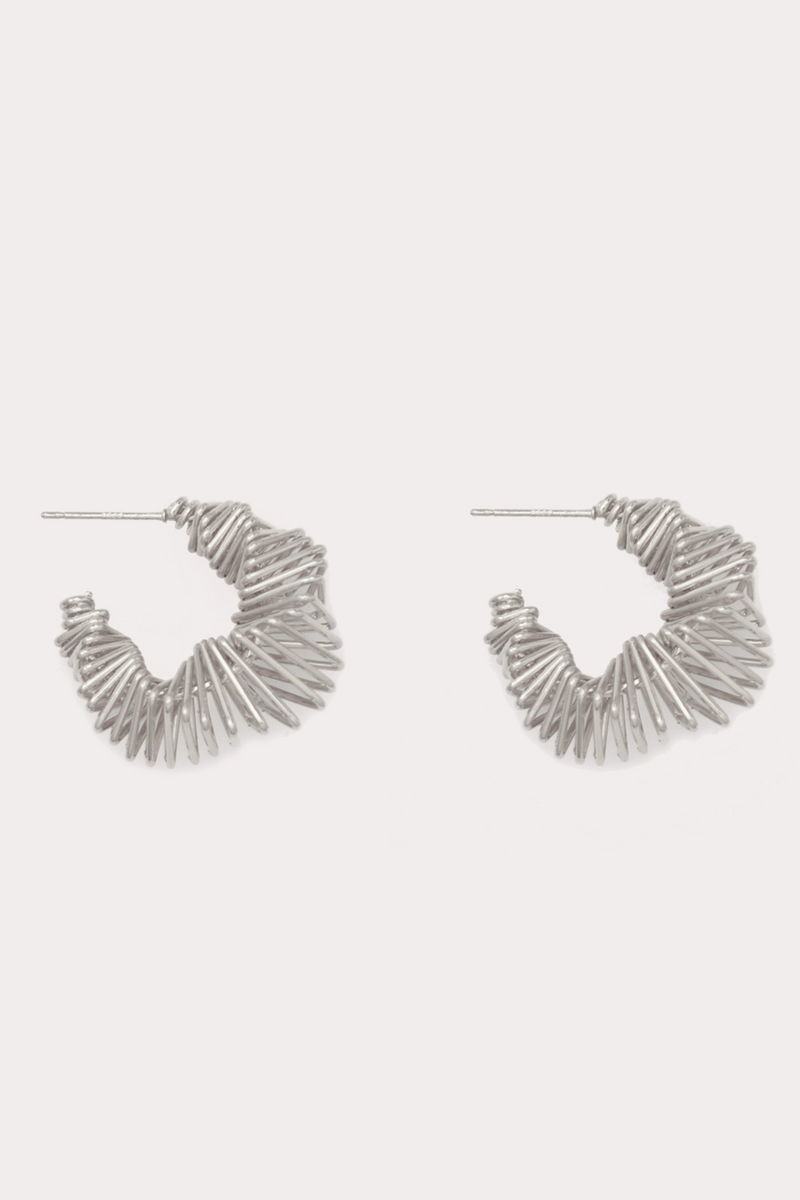 Wire Croissant Hoop Earrings, Silver