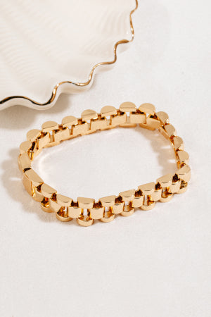 Metallic Rounded Watch Chain Bracelet, Gold