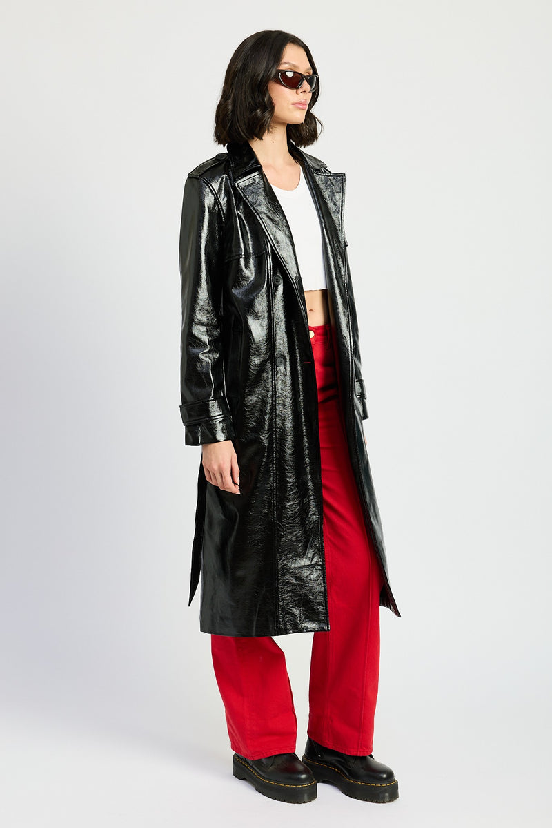 Long patent leather trench coat best sale