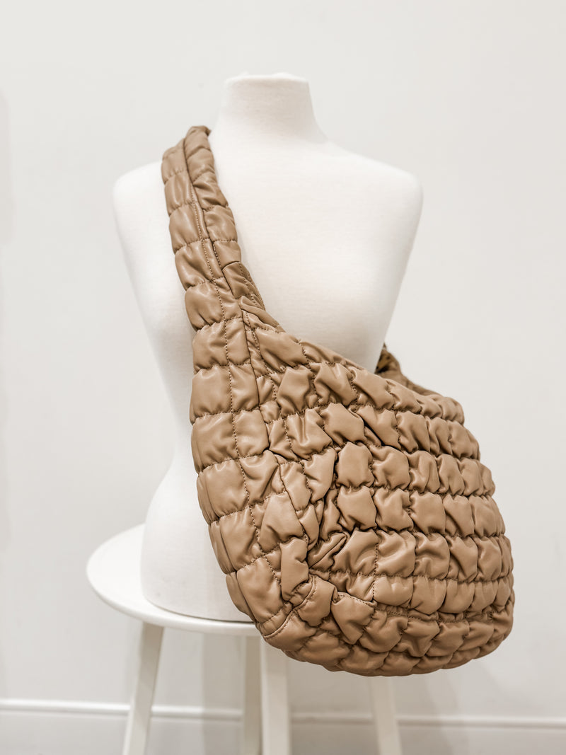 Large Quilted PU Bag, Beige