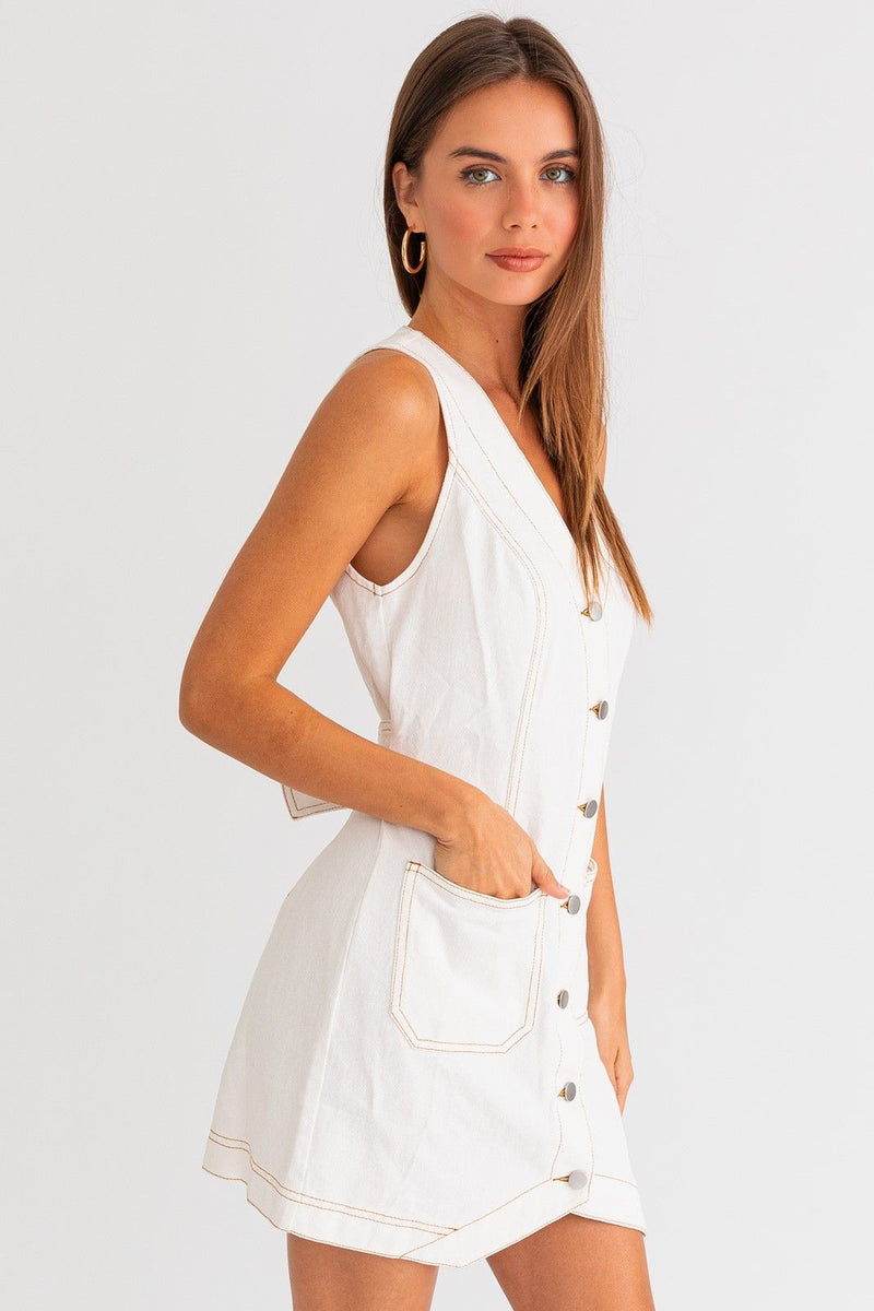 Sleeveless Denim Mini Dress, White