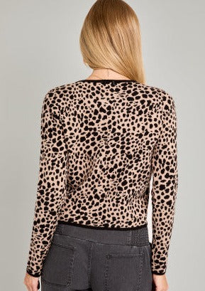 Button Down Sweater Cami Set, Leopard