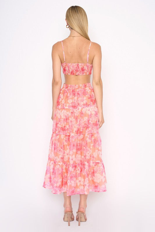 Sleeveless Cutout Floral Dress, Pink