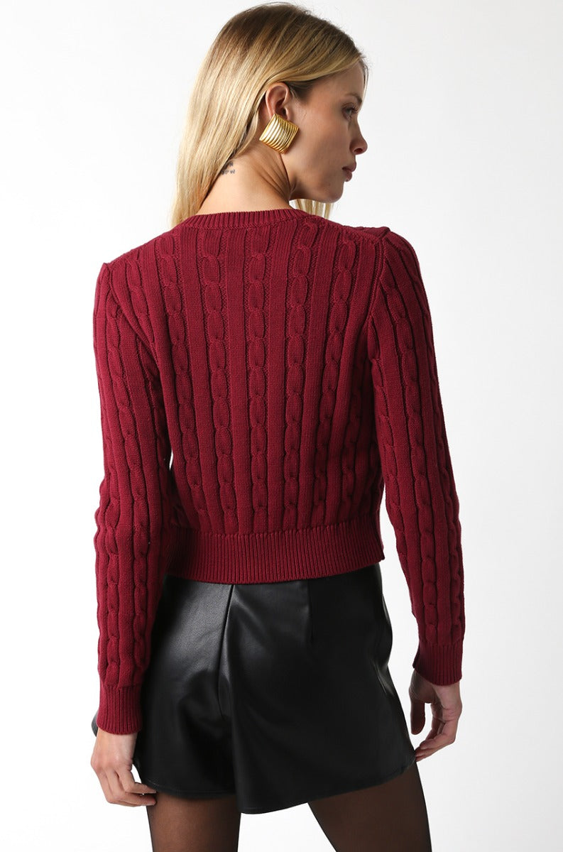 Cassidy Cableknit Sweater, Burgundy